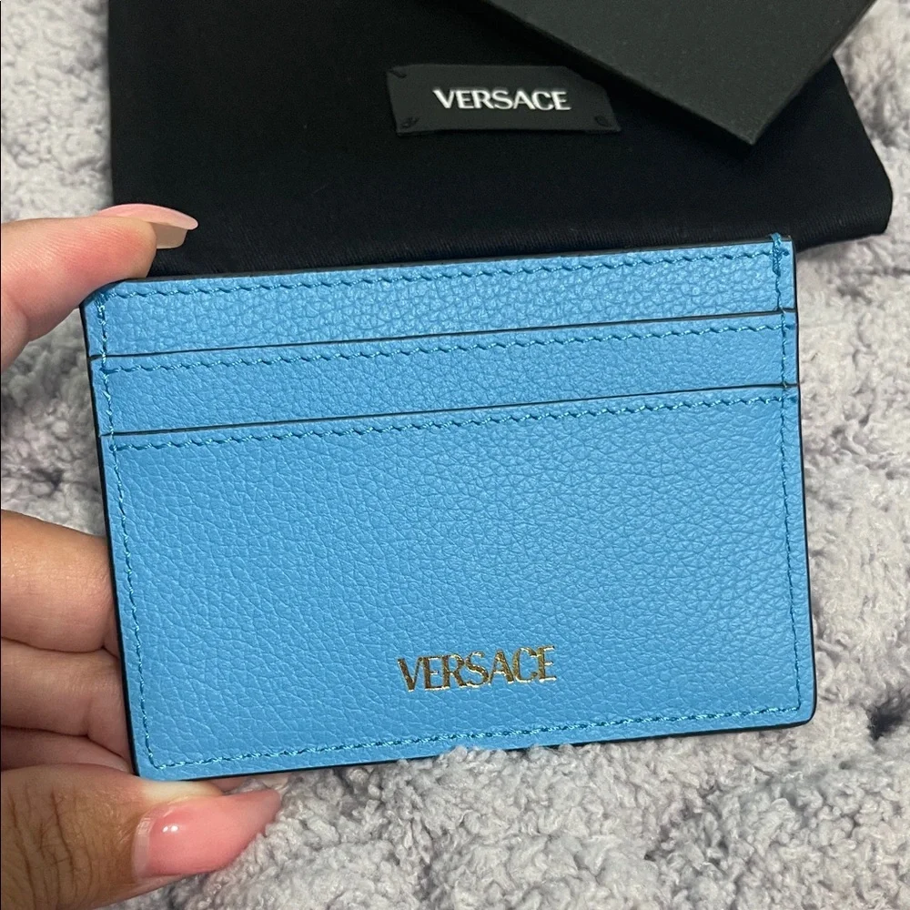Versace Sky Blue Card Holder with Medusa Emblem